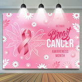 Lofaris Pink Flower Butterfly Breast Cancer Month Backdrop